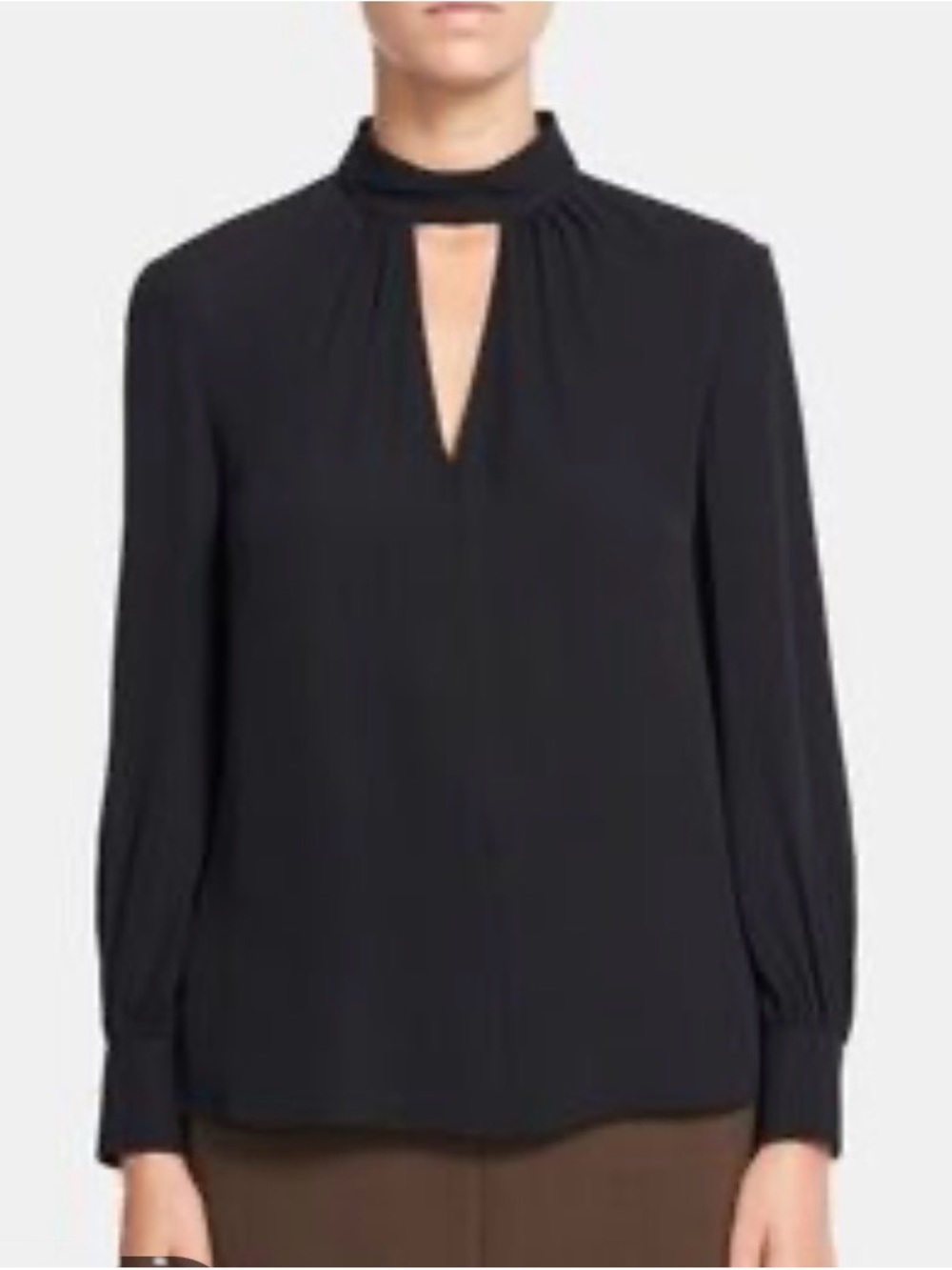 Theory Black Mock-Neck Keyhole Blouse